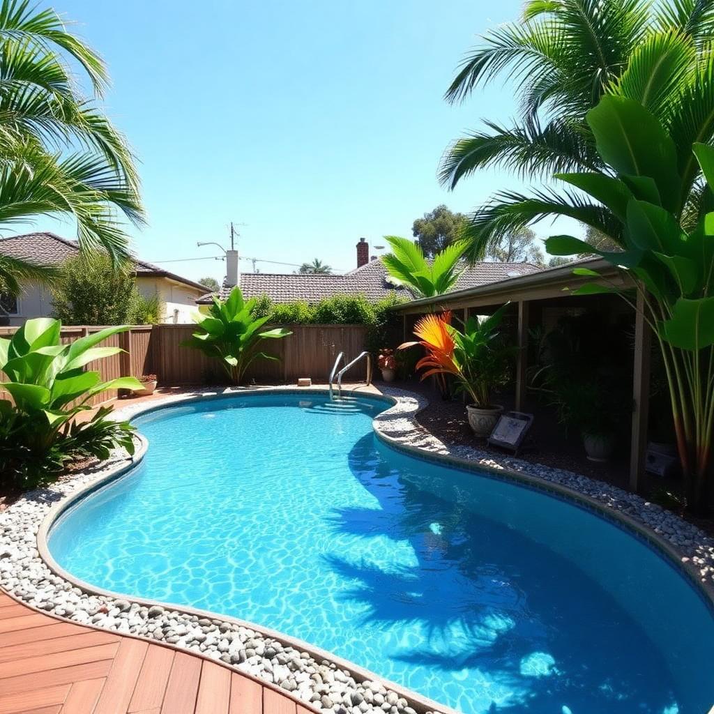Clean backyard pool in Goodna 4300 serviced by Pool Fast Services & Repair